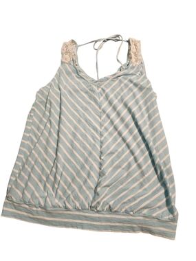 torrid Light Blue and White Striped Lace-Trim Tank